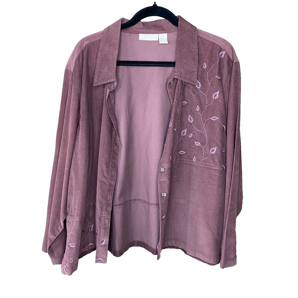 J Jill Shirt Womens Size XLP Embroidered Corduroy Casual Button Up Church Office - Picture 1 of 10